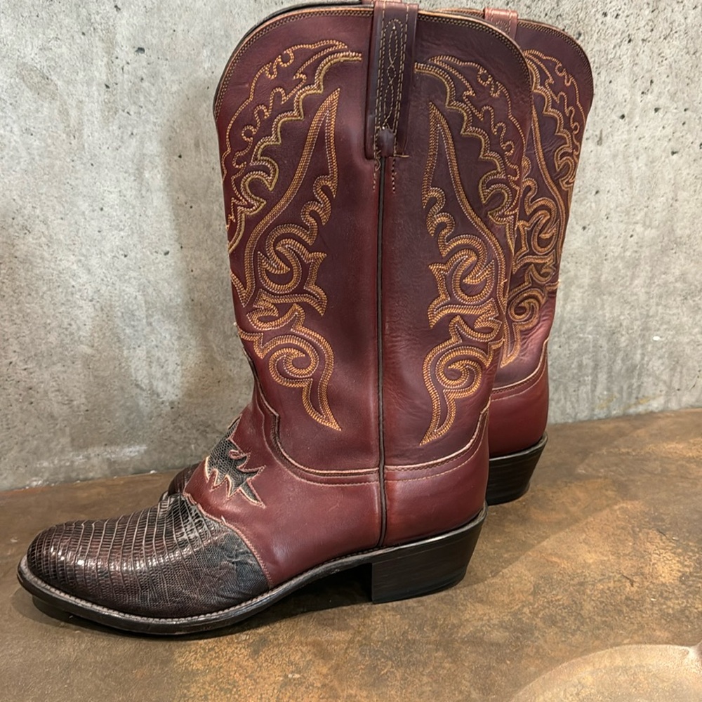 LUCCHESE 1883 BOOTS Mens 10.5 D Brown Teju Lizard Exotic Round Toe Boot - Mint